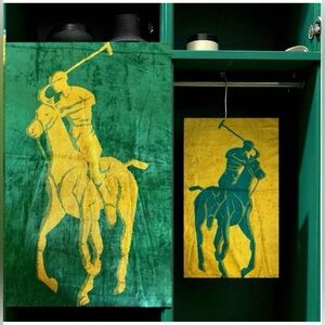Polo Ralph Lauren Beach Pool  BIG POLO Green Yellow Double Sided Towel 35” X 66”
